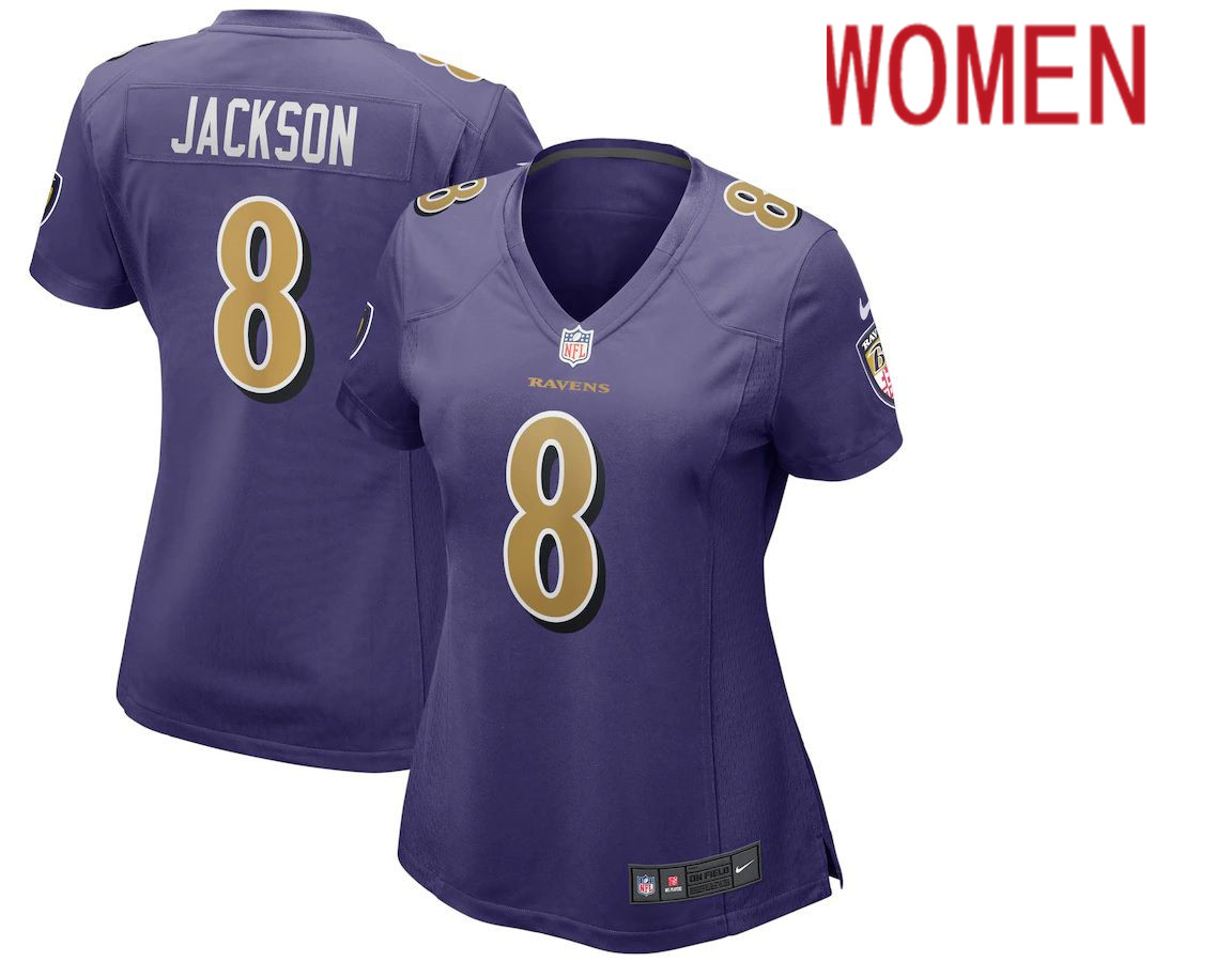 Women Baltimore Ravens #8 Lamar Jackson Nike Purple Alternate Game Player NFL Jersey